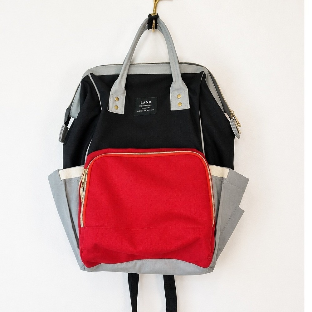 Land Diaper Bag Backpack Women OS‎ Black Red Grey Canvas Chic Mom Travel Utility